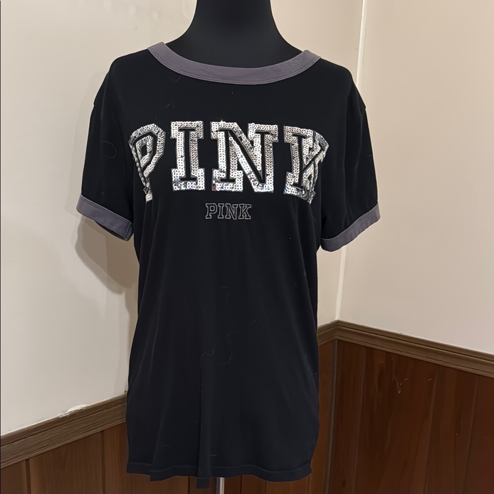 Victorias Secret PINK Black Logo T-Shirt. Size small
